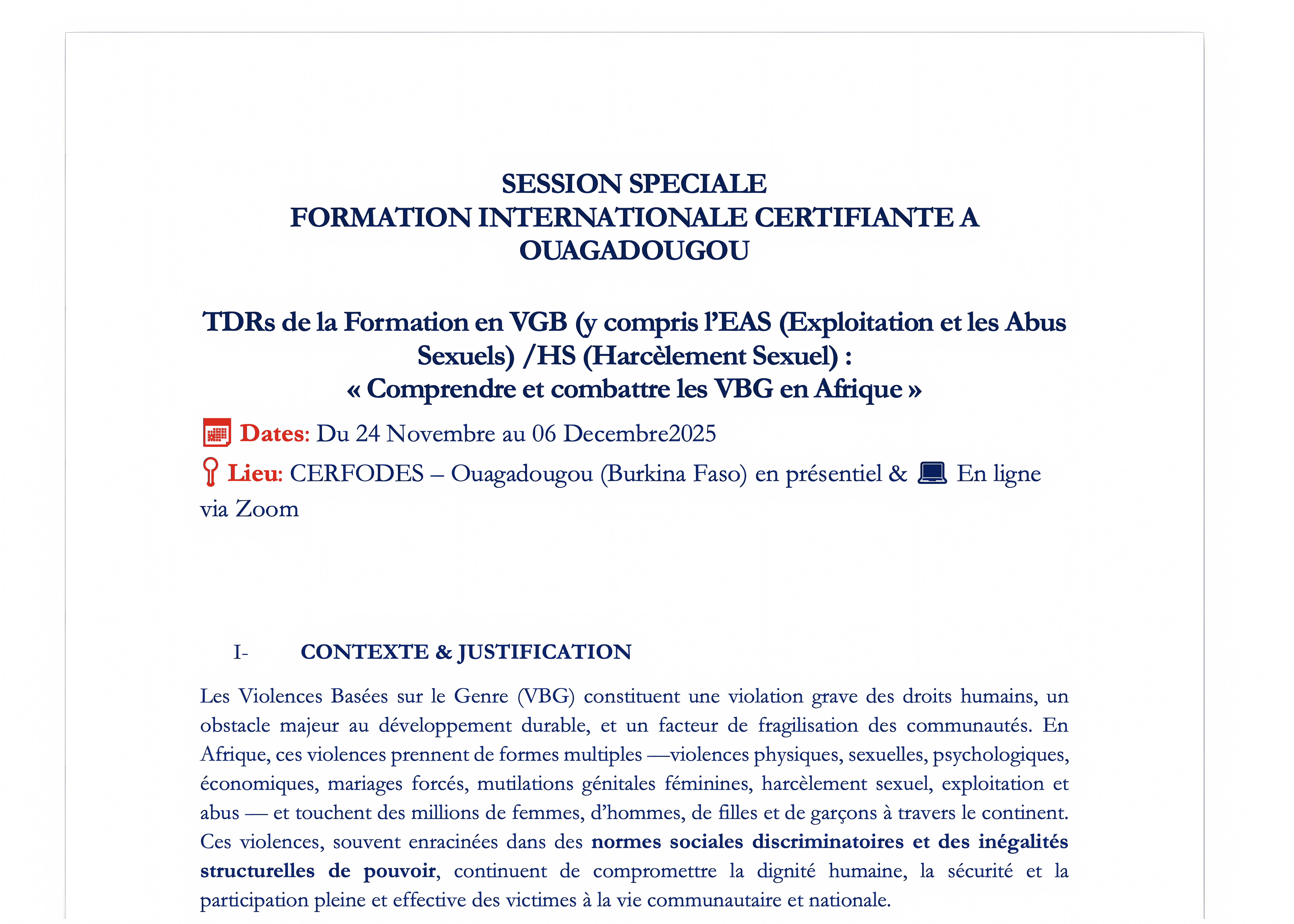 Formation certifiante sur les violences basées sur le genre
